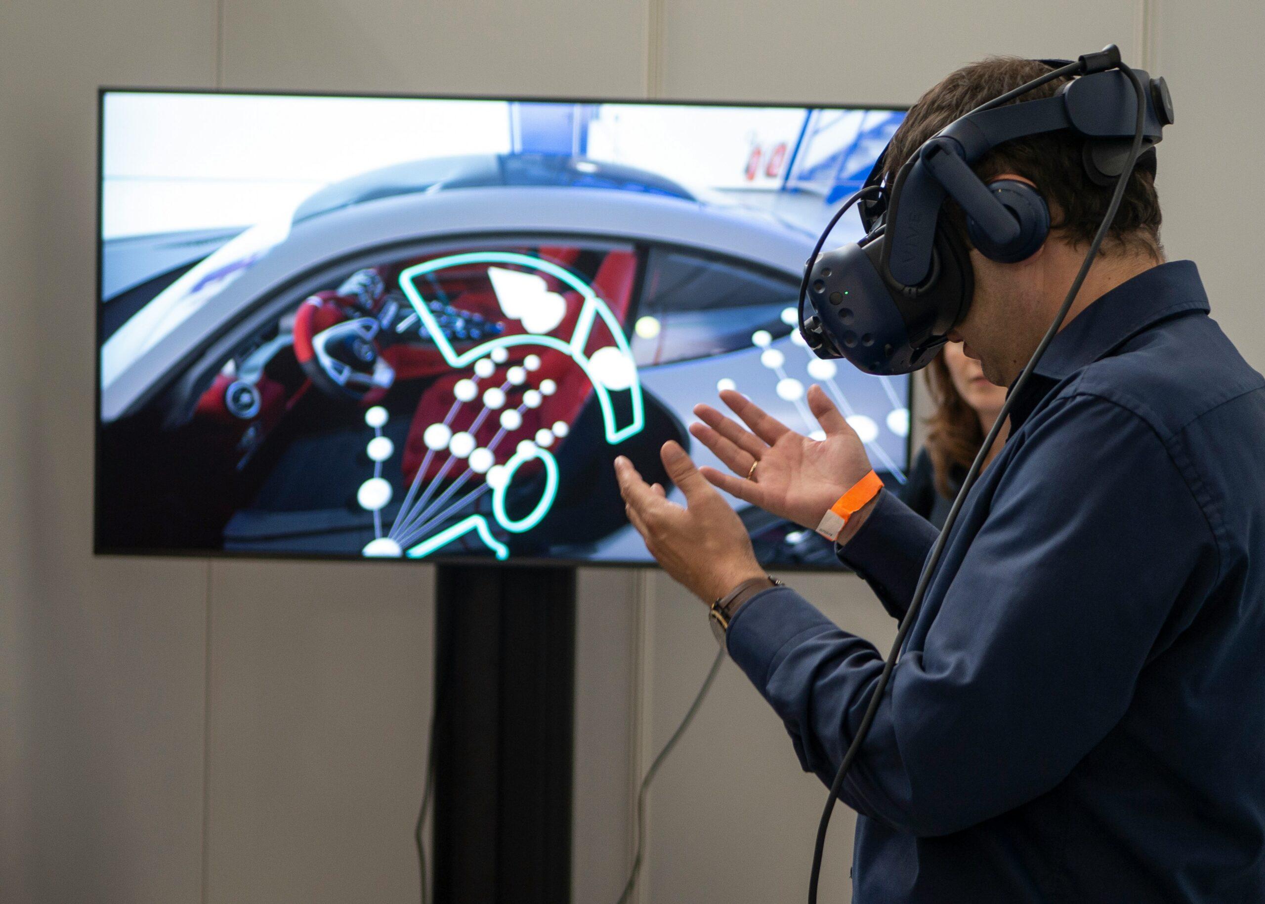 Man wearing VR headsets during corporate event planning