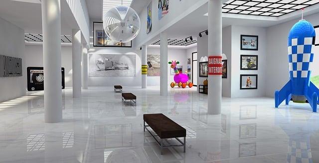 3D trade show booth with art galleries